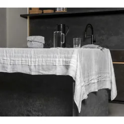 Tovaglia Bianca in Lino con Bordo Motivo Pieghe Lusso Italiano - Tippel