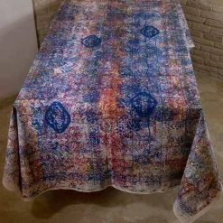 Tovaglia d'Arte Italiana con Disegno Stampato a Mano in Cotone Pezzo Unico