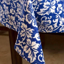 Tovaglia d’Artigianato Italiano 100% Lino con Stampa a Mano Pezzo Unico d'Arte