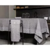 Tovaglia in Lino Antracite e Bordo con Decoro Geometrico, Artigianale - Dippel