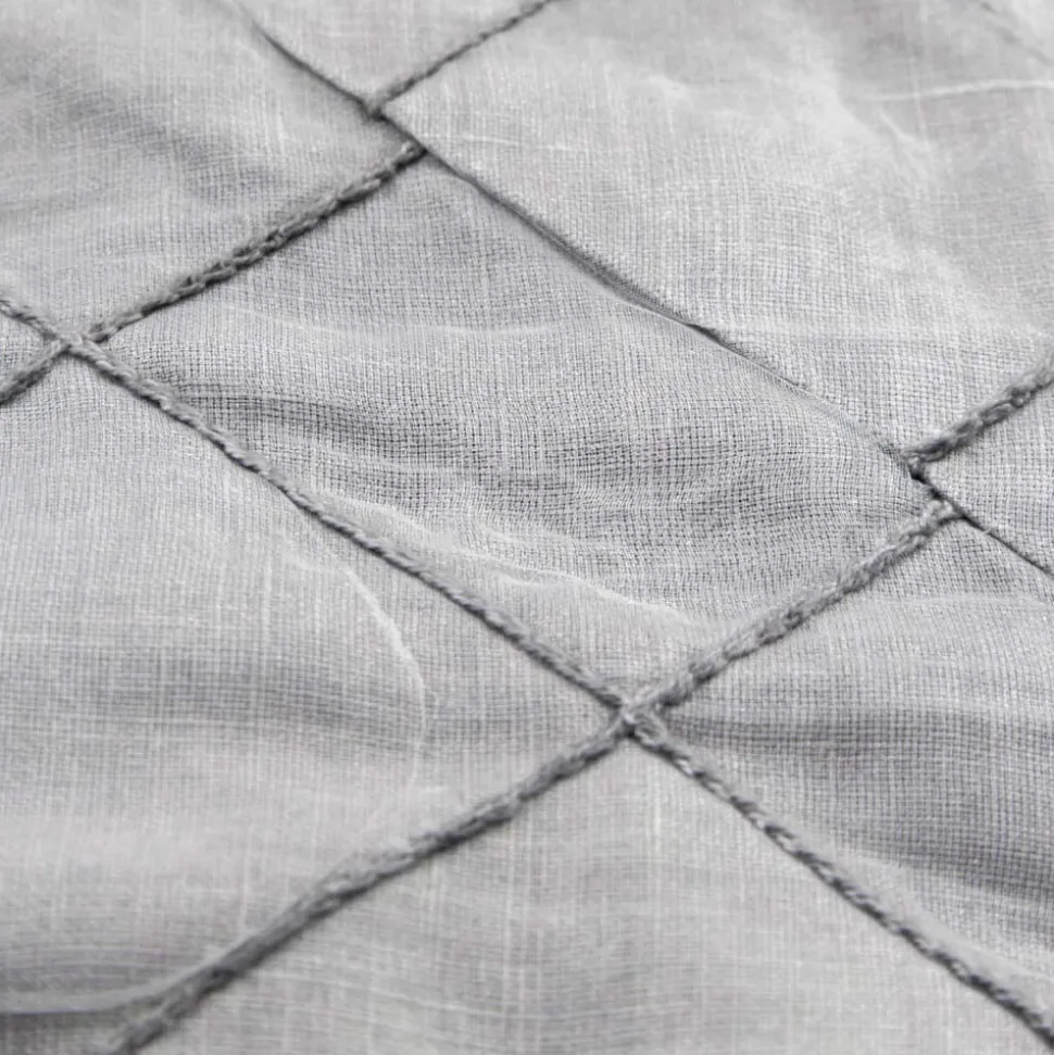 Tovaglia in Lino Antracite e Bordo con Decoro Geometrico, Artigianale - Dippel