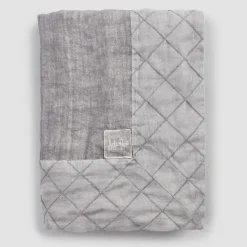 Tovaglia in Lino Antracite e Bordo con Decoro Geometrico, Artigianale - Dippel
