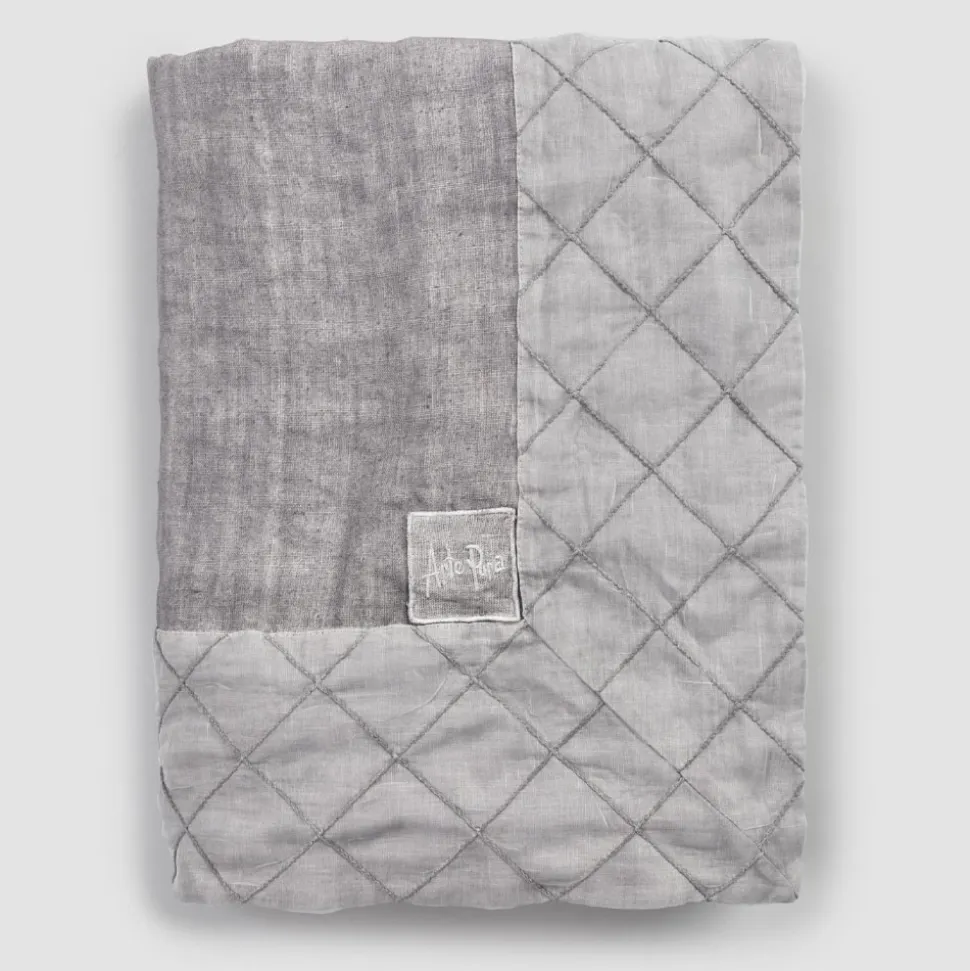 Tovaglia in Lino Antracite e Bordo con Decoro Geometrico, Artigianale - Dippel