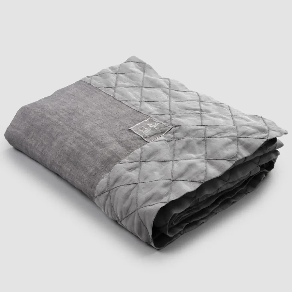 Tovaglia in Lino Antracite e Bordo con Decoro Geometrico, Artigianale - Dippel