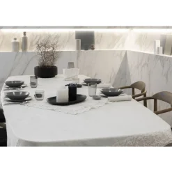 Tovaglia in Lino Bianco o Burro con Pizzo Farnese Design Rettangolare - Kippel