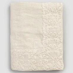 Tovaglia in Lino Bianco o Burro con Pizzo Farnese Design Rettangolare - Kippel