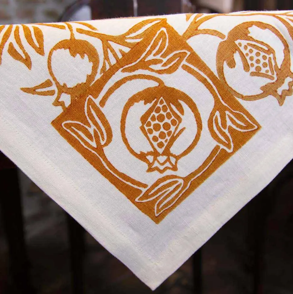 Tovaglia in Lino d’Alto Artigianato con Disegno Stampato a Mano d’Arte Italiana