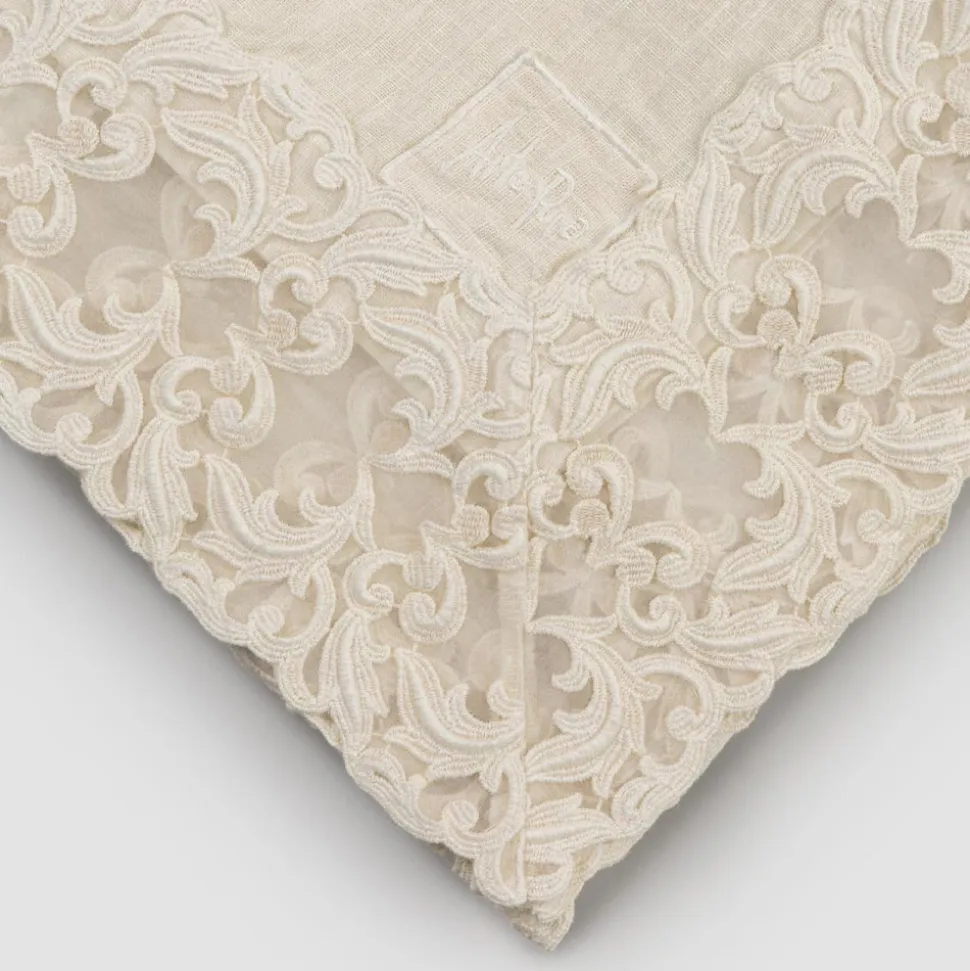 Tovaglia Quadrata in Lino Beige con Pizzo Farnese Lusso Artigianale - Kippel