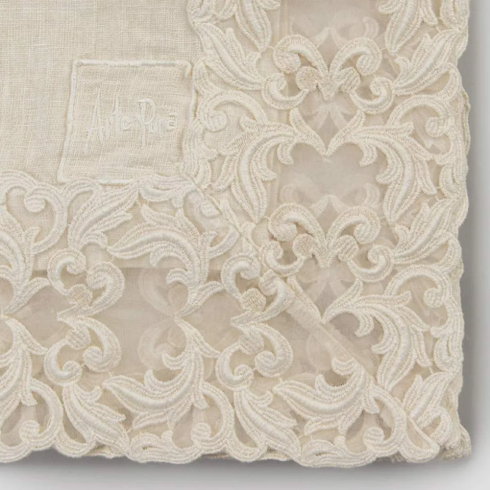 Tovaglia Quadrata in Lino Beige con Pizzo Farnese Lusso Artigianale - Kippel
