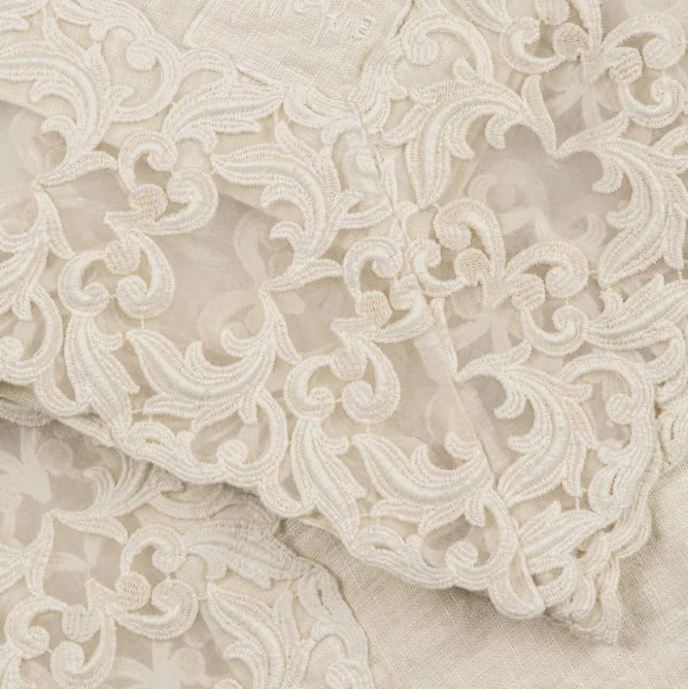Tovaglia Quadrata in Lino Beige con Pizzo Farnese Lusso Artigianale - Kippel