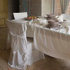 Tovaglia Rettangolare Grande Lino Bianco Pesante con Bordi a Cornice - Davinci