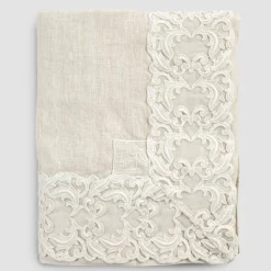 Tovaglia Rettangolare in Lino Beige con Pizzo Farnese Lusso Artigianale - Kippel
