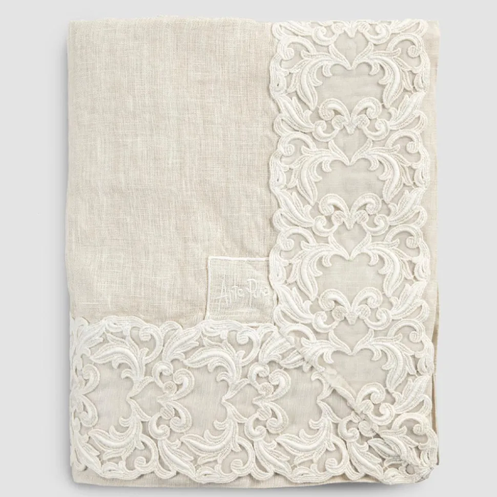 Tovaglia Rettangolare in Lino Beige con Pizzo Farnese Lusso Artigianale - Kippel