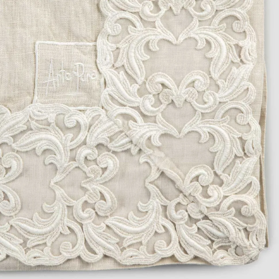 Tovaglia Rettangolare in Lino Beige con Pizzo Farnese Lusso Artigianale - Kippel