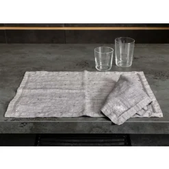 Tovagliette Americane Colazione in Lino Grigio con Cristalli 2 Pezzi - Macanno