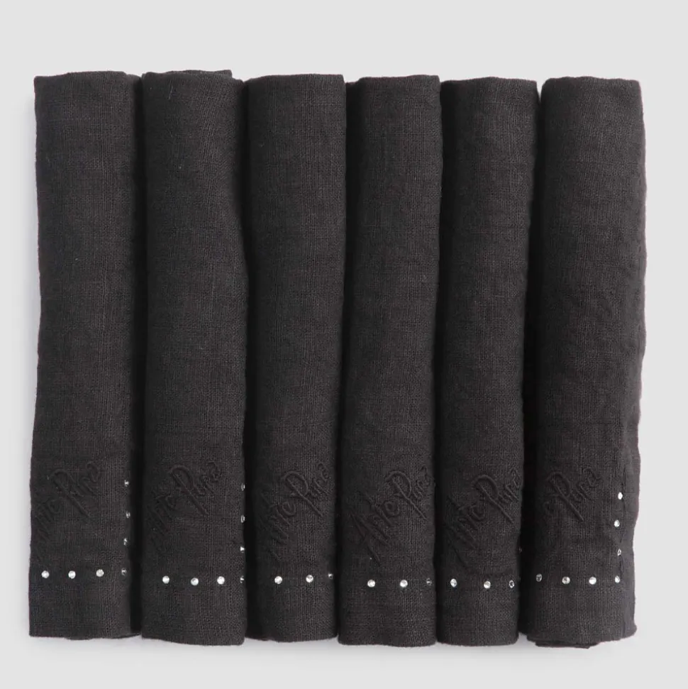 Tovaglioli in Lino con Cristalli Nero o Burro, 6 Pezzi Lusso Italiano - Prezio