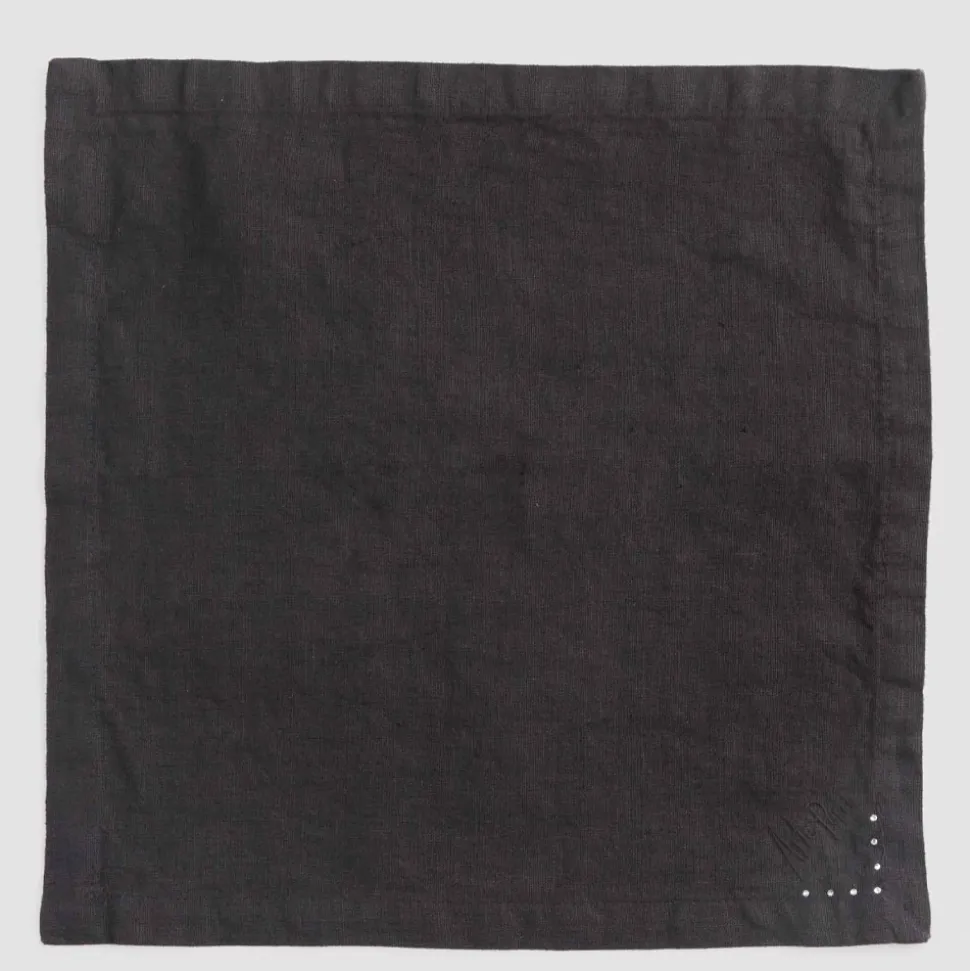 Tovaglioli in Lino con Cristalli Nero o Burro, 6 Pezzi Lusso Italiano - Prezio