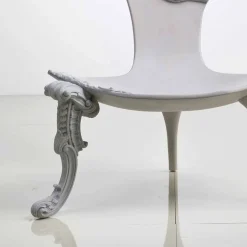 Trono intagliato a mano in legno massello rovere grigio design, Leon