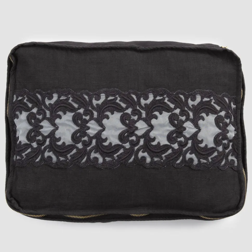 Trousse Grande in Lino e Cotone con Pizzo Farnese e Cerniera, 2 Finiture - Mike