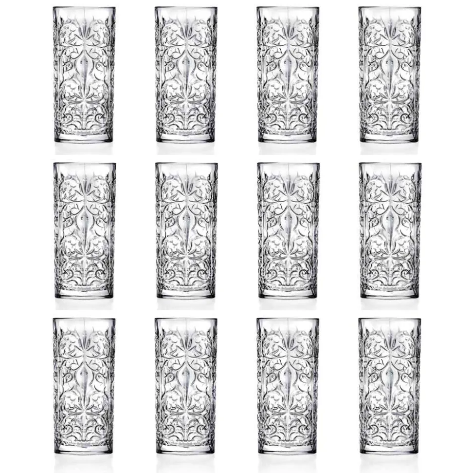 12 Tumbler Alti Bicchiere Highball Cocktail o Acqua Decorato di Lusso - Destino