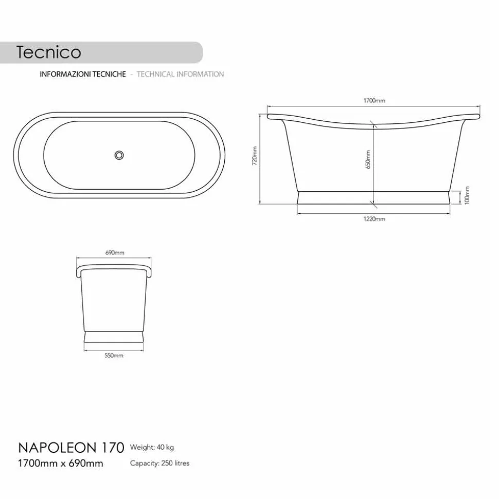 Vasca da bagno freestanding in rame con finitura in ferro bianco vintage Julia