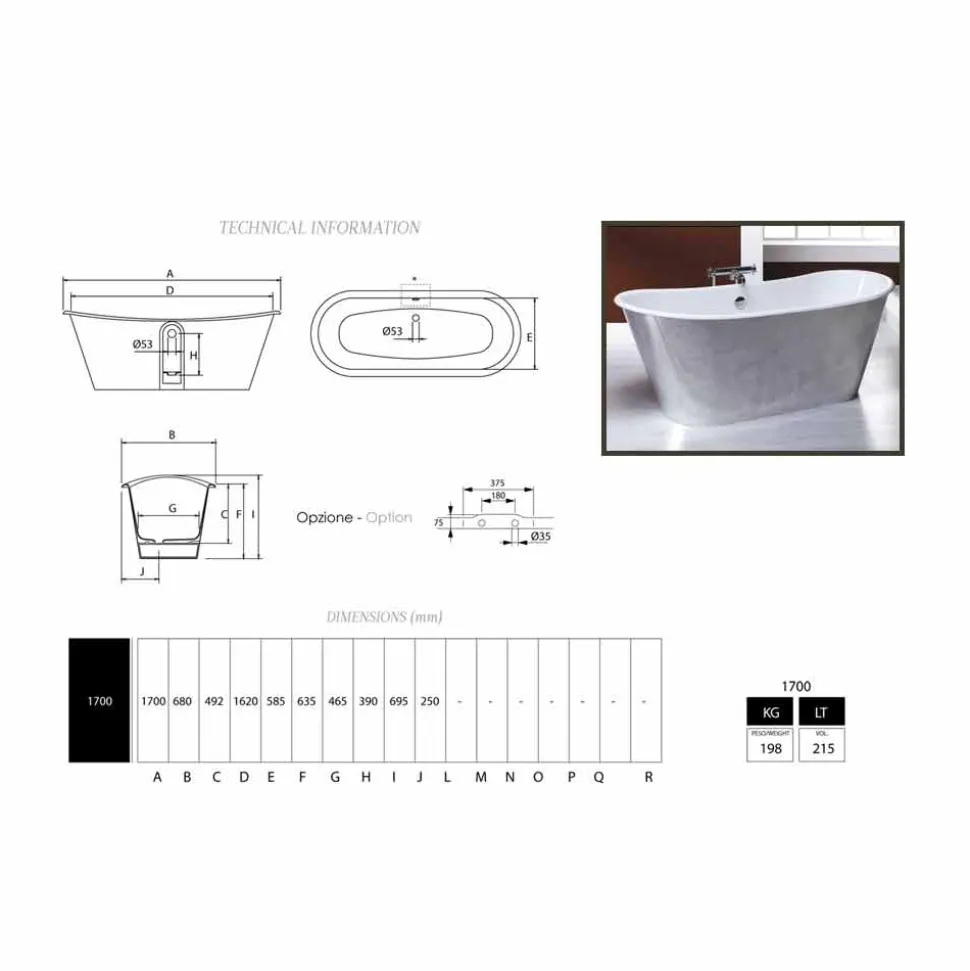 Vasca da bagno freestanding in ghisa placcata alluminio vintage Ida