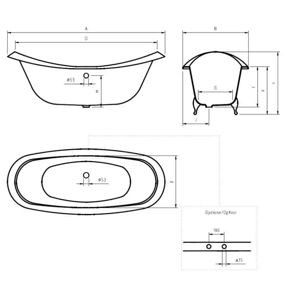 Vasca da Bagno Freestanding Vintage con Piedini, in Ghisa – Nadine