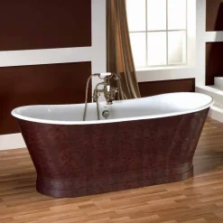 Vasca da bagno in ghisa vintage con copertura esterna in cuoio Elsie