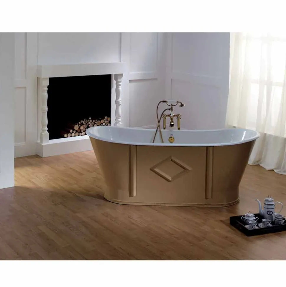 Vasca da bagno vintage freestanding in ghisa verniciata e decorata Allen