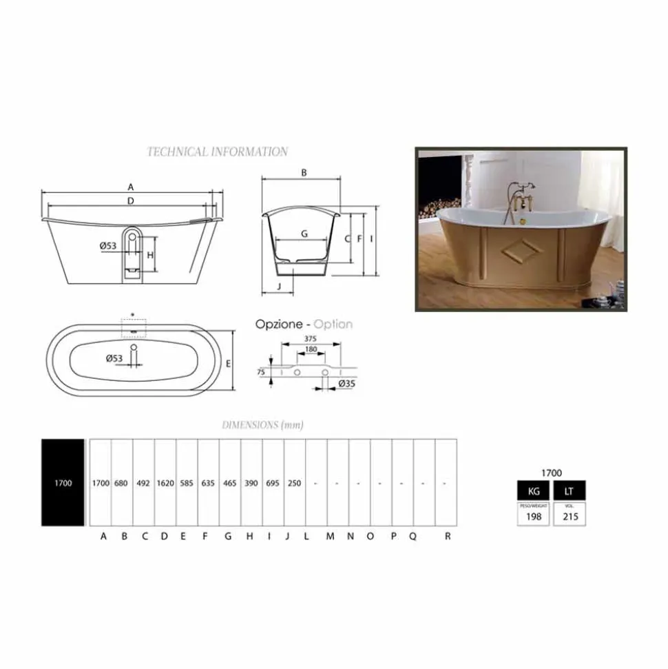 Vasca da bagno vintage freestanding in ghisa verniciata e decorata Allen