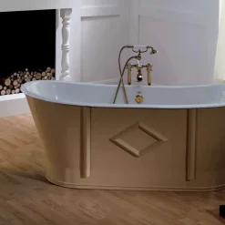 Vasca da bagno vintage freestanding in ghisa verniciata e decorata Allen