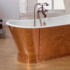 Vasca da bagno vintage in ghisa placcata esternamente in rame Henry