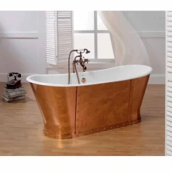 Vasca da bagno vintage in ghisa placcata esternamente in rame Henry