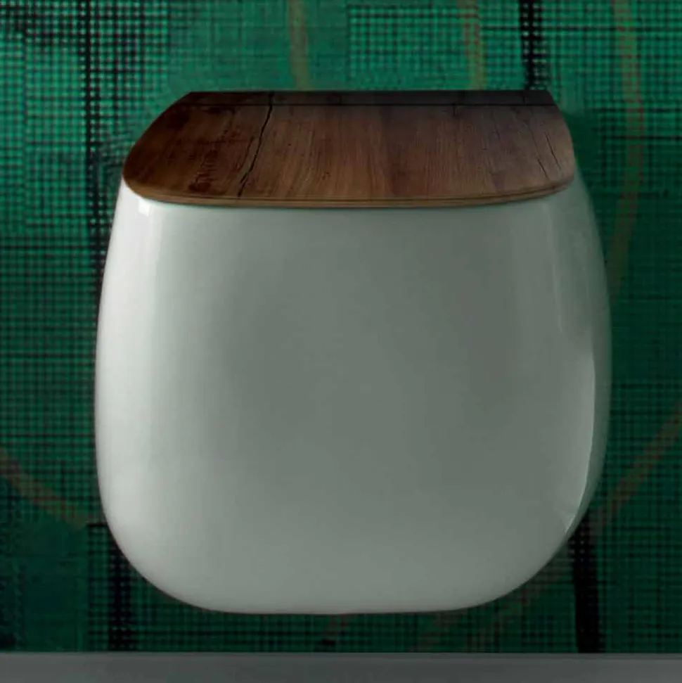 Vaso sospeso in ceramica bianca design moderno Gaiola, made in Italy