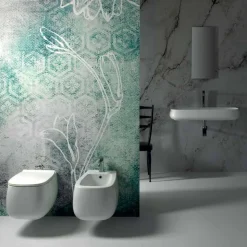 Vaso sospeso in ceramica bianca design moderno Gaiola, made in Italy
