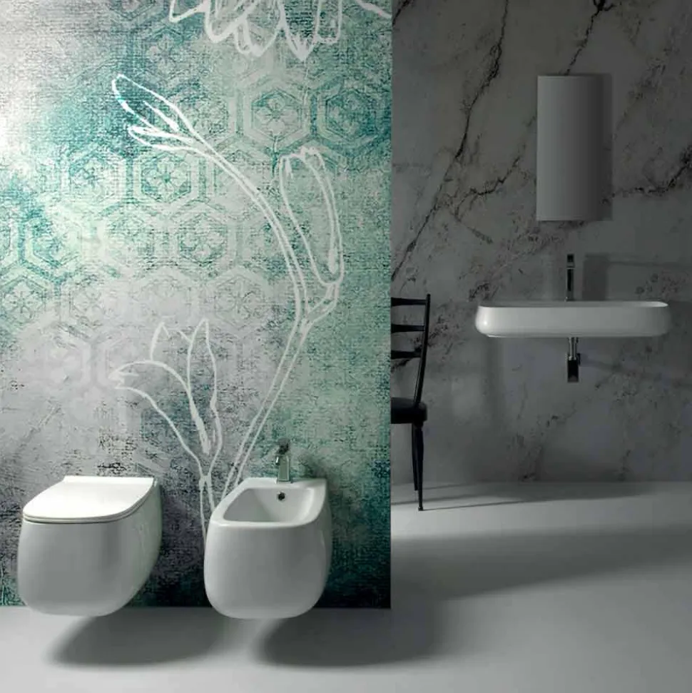 Vaso sospeso in ceramica bianca design moderno Gaiola, made in Italy
