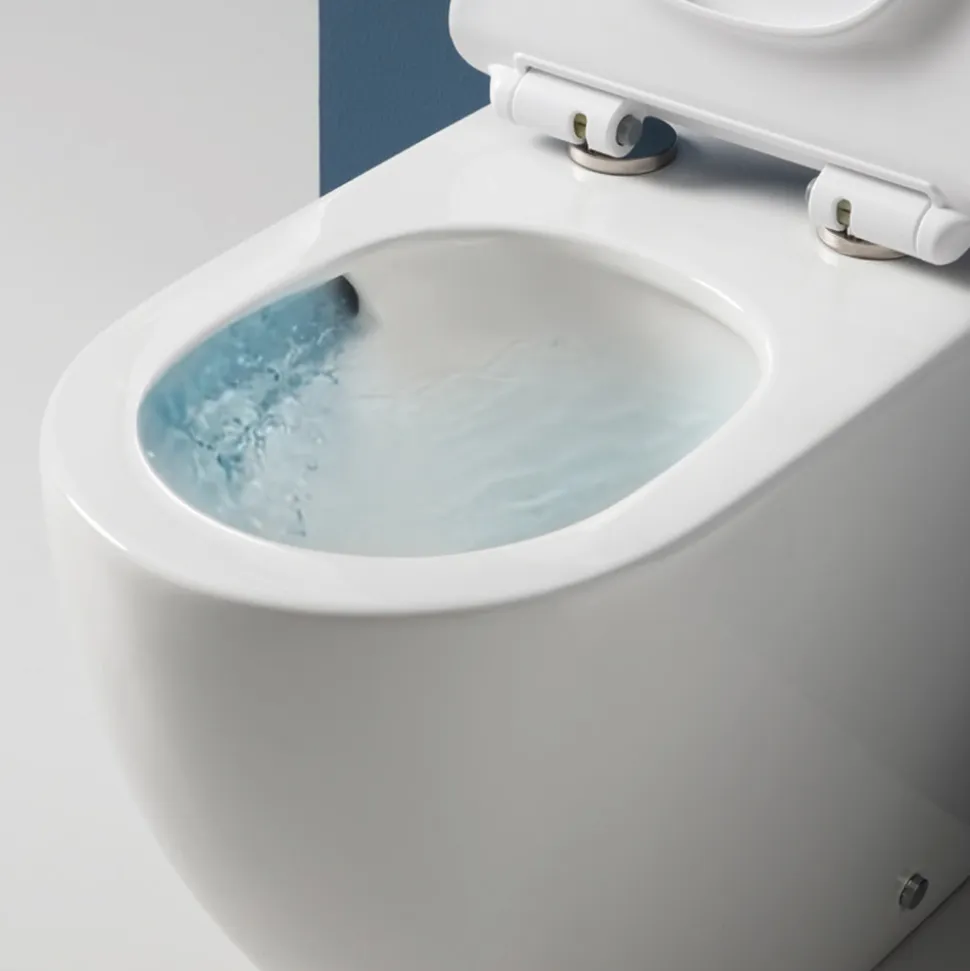 Vaso Wc a Terra Ciclonico con Sedile Soft Close in Ceramica Bianca - Aralia