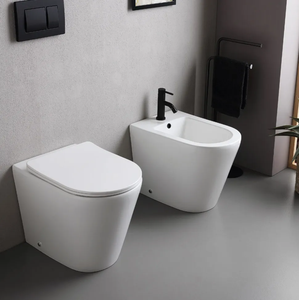 Vaso Wc a Terra con Sedile Slim Soft Close in Ceramica Bianca - Salice