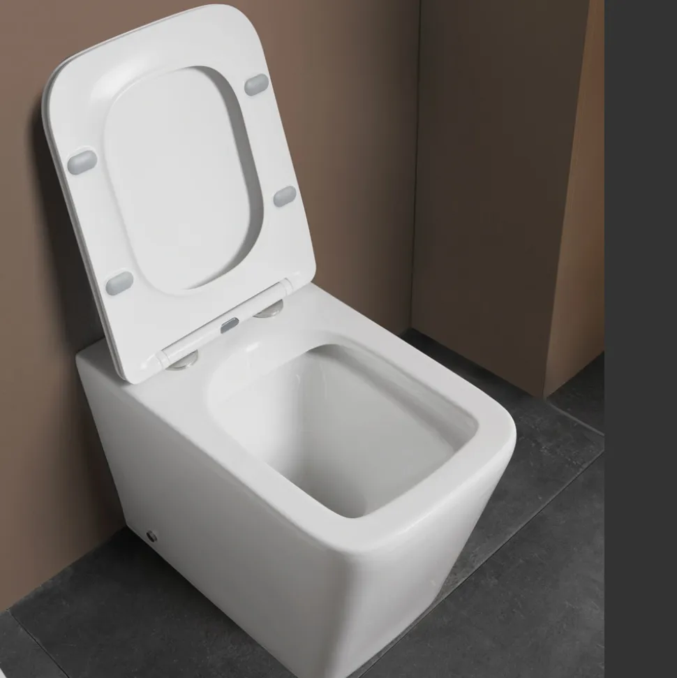 Vaso Wc a Terra con Sedile Soft Close in Ceramica dal Design Moderno - Giunco