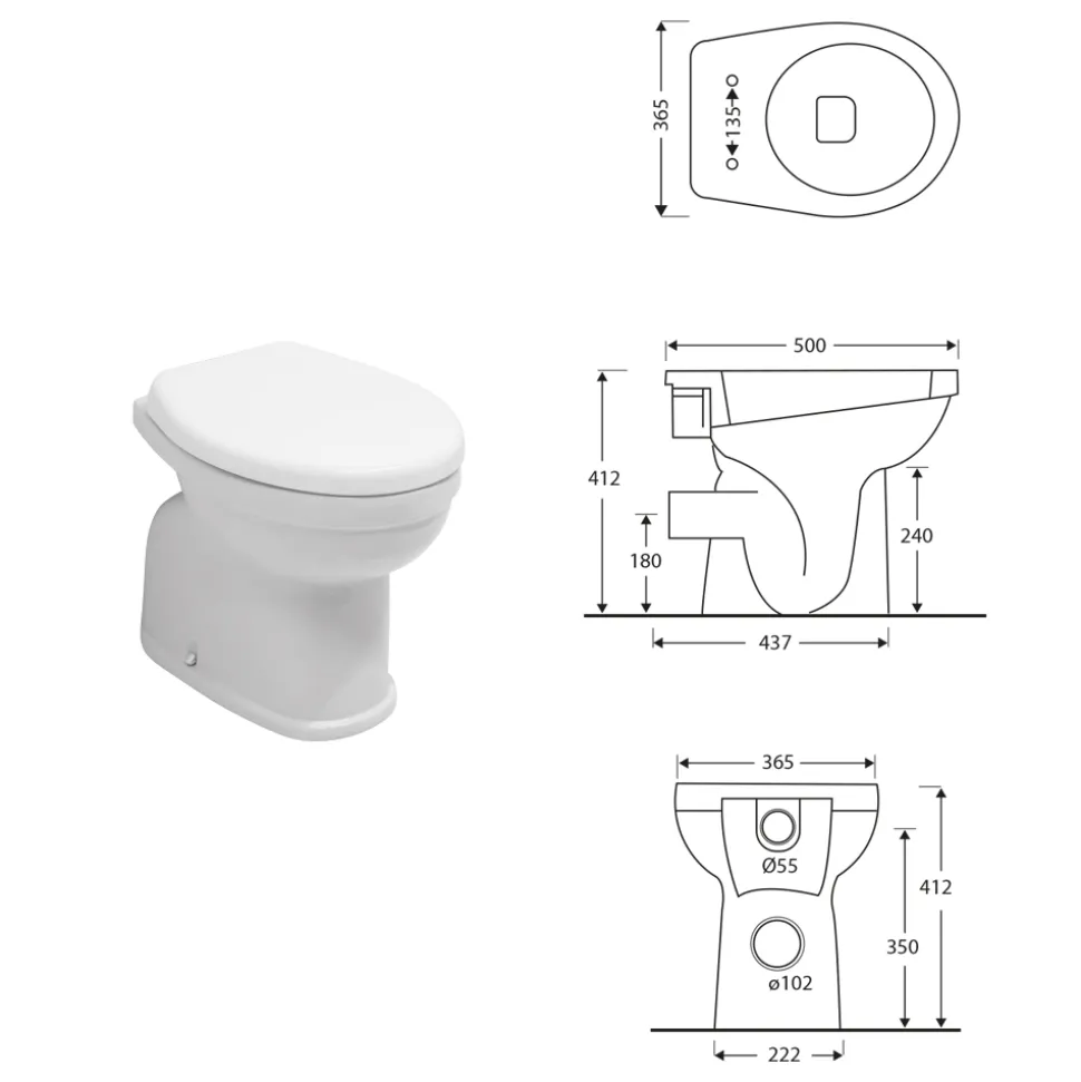 Vaso Wc a Terra in Ceramica Bianca Classica con Sedile in Poliestere - Silice