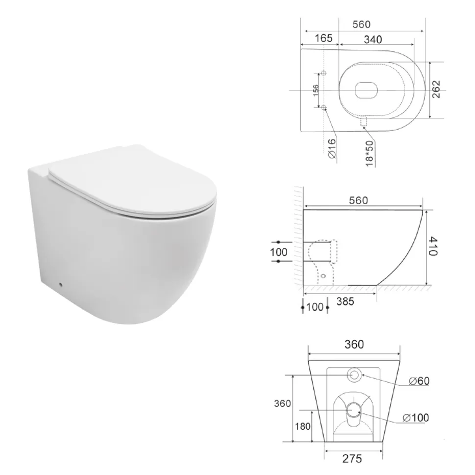 Vaso Wc a Terra Sedile Soft Close Termoindurente in Ceramica Bianca - Olmo
