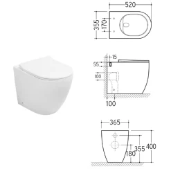 Vaso Wc Rimless a Terra in Ceramica Bianca e Sedile Soft Close - Aster
