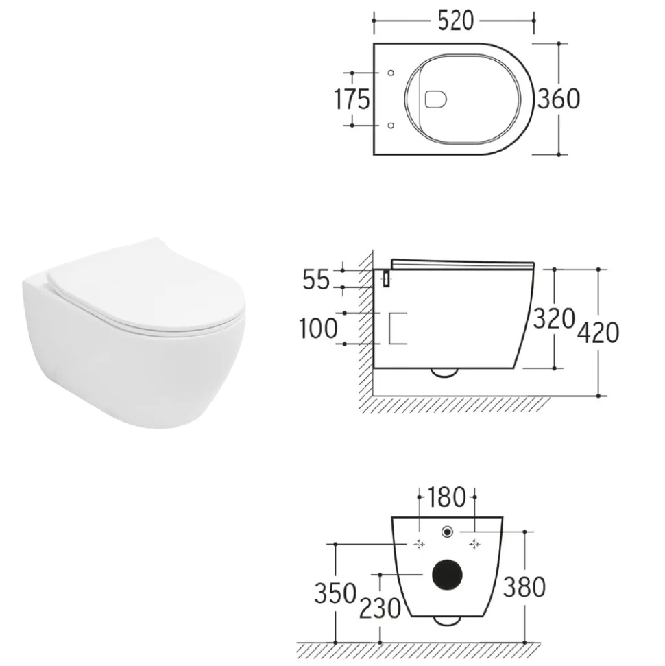 Vaso Wc Rimless Sospeso in Ceramica Bianca con Sedile Soft Close - Aster
