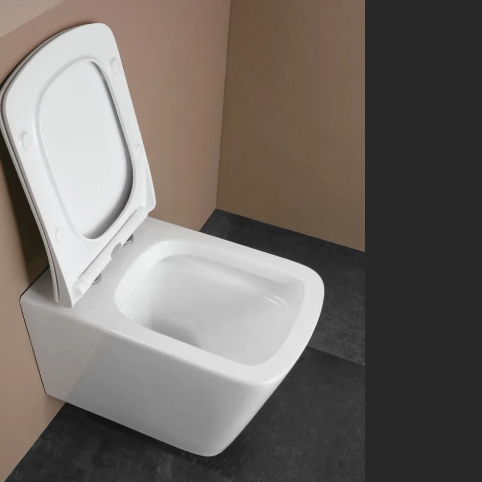 Vaso Wc Sospeso con Sedile Soft Close in Ceramica dal Design Moderno - Giunco