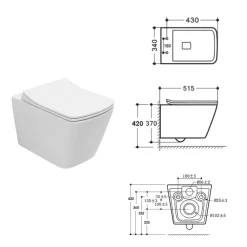 Vaso Wc Sospeso con Sedile Soft Close in Ceramica dal Design Moderno - Giunco