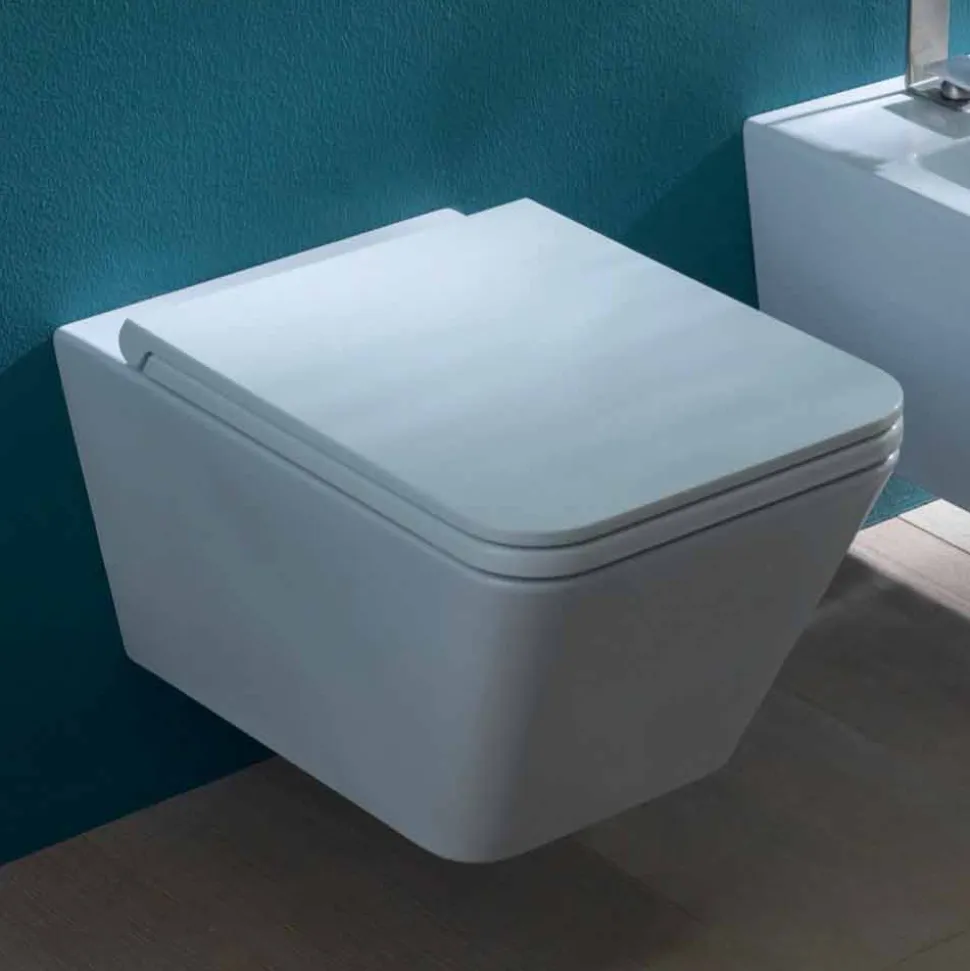 Vaso WC sospeso in ceramica, design moderno, Sun Square made in Italy