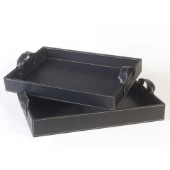 2 vassoi di design in cuoio nero 41x28x5cm e 45x32x6cm Anastasia