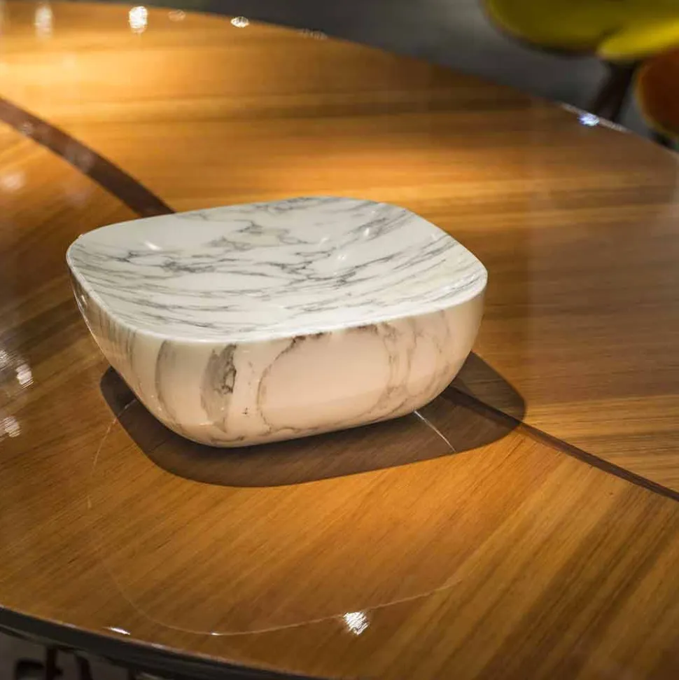 Vassoio di Design in Marmo Bianco di Carrara Arabescato Made in Italy - Roccia