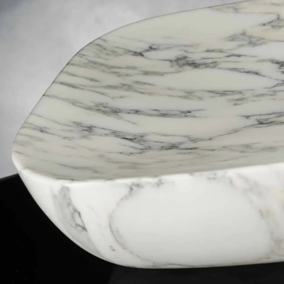 Vassoio di Design in Marmo Bianco di Carrara Arabescato Made in Italy - Roccia