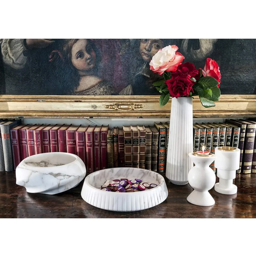 Vassoio di Design Rotondo in Marmo Arabescato Made in Italy - Casimir